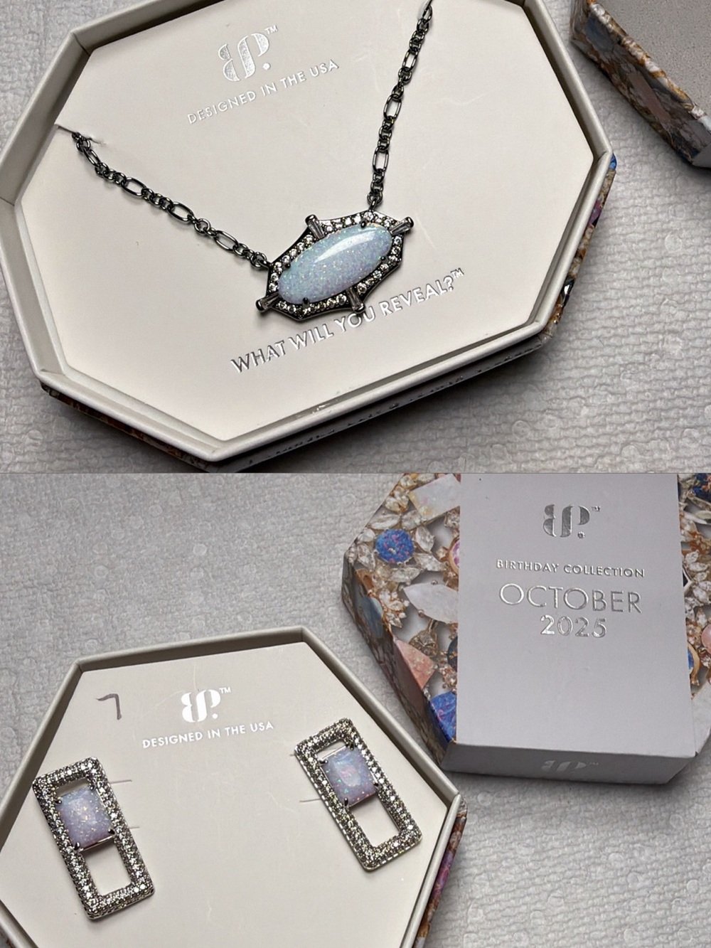 October Birthstone Opal-Effect Necklace and Earrings Set